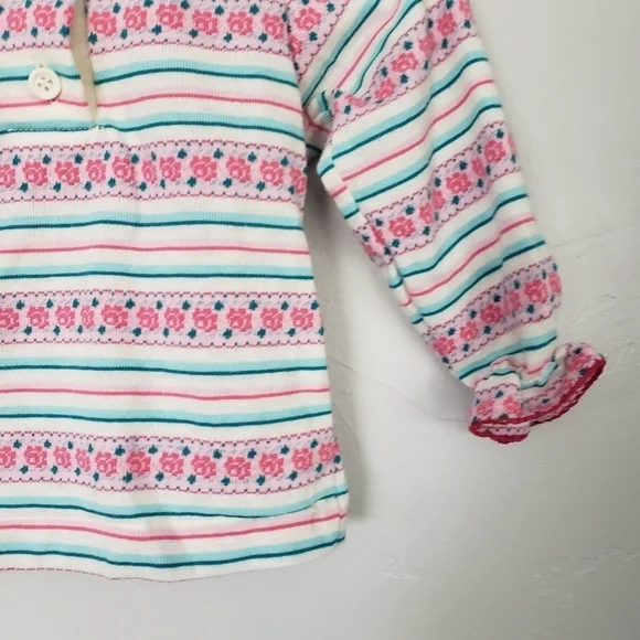 Wrangler Vintage Baby Girl 12 Months Long Sleeve Shirt Pink Blue Striped Floral - Picture 5 of 7
